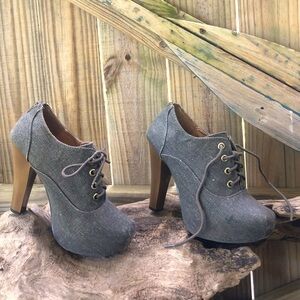 Charlotte Russe Army Green Canvas Lace Up Platform Ankle Boot Back Zip Closure 6